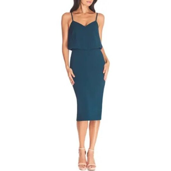 DRESS THE POPULATION Alondra Blouson Sheath Dress in Pine Size XX-Large - Picture 1 of 11